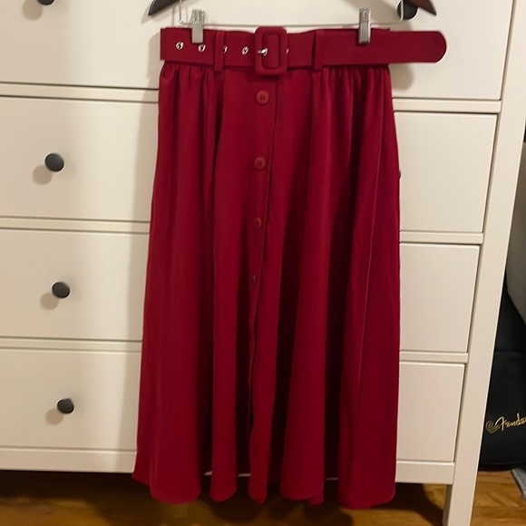 Red Belt Midi Skirt - Picture 1 of 3
